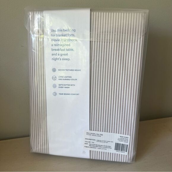 New The Company Store Sheet Set Stripe Yarn Dyed Percale Tan Stripe, Twin XL - Picture 4 of 10